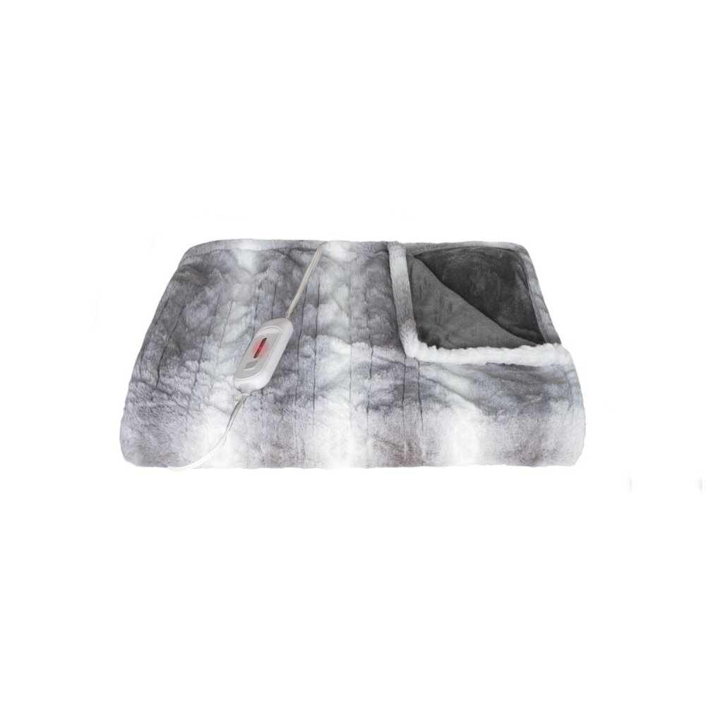 Luxe Home Decor Classic Heated Faux Fur Throw | 1-Piece | Grey/white | 50"x60"
